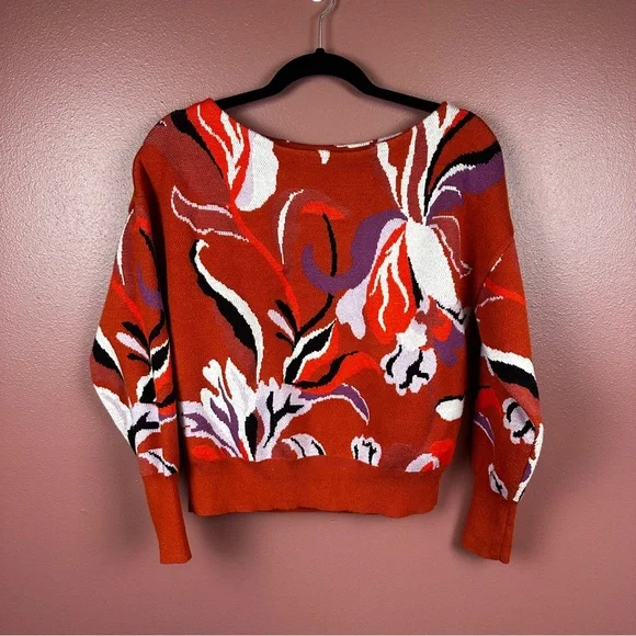 Maeve Boat Neck Orange and White Knit Sweater Size XS - Picture 5 of 11